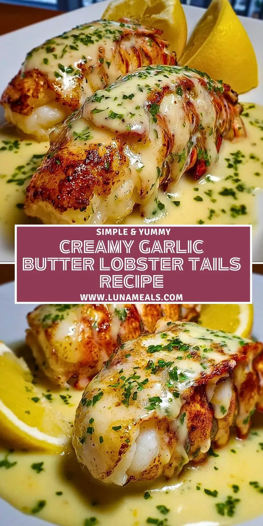 Creamy Garlic Butter Lobster Tails Recipe Pin 1