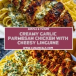 Creamy Garlic Parmesan Chicken with Cheesy Linguine Pin 1
