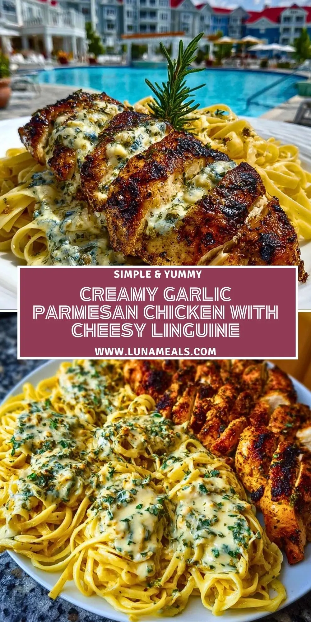Creamy Garlic Parmesan Chicken with Cheesy Linguine Pin 1
