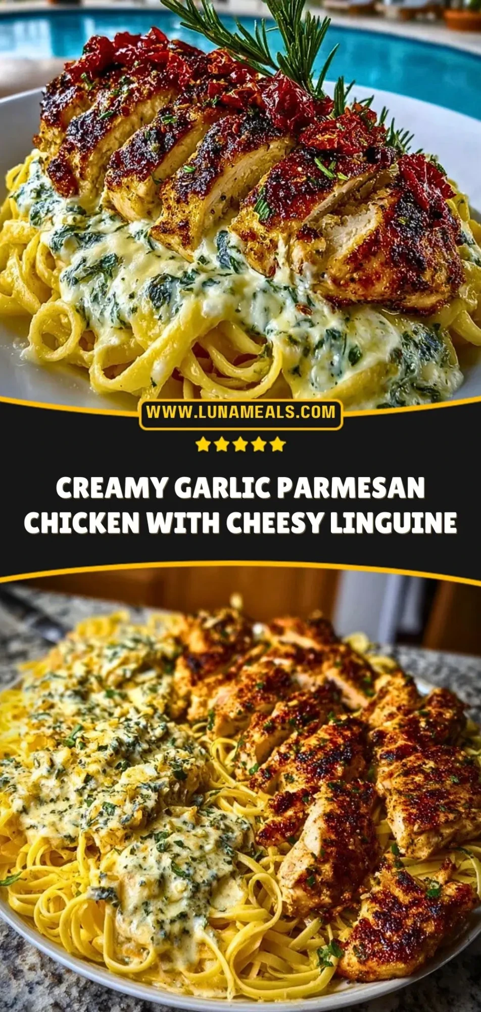 Creamy Garlic Parmesan Chicken with Cheesy Linguine Pin 2