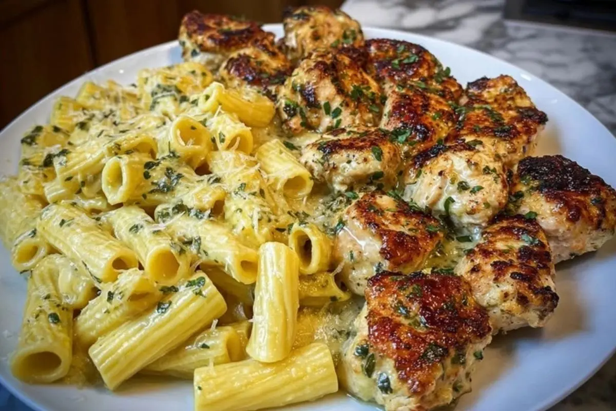 Creamy Garlic Parmesan Chicken with Cheesy Penne Pasta 1