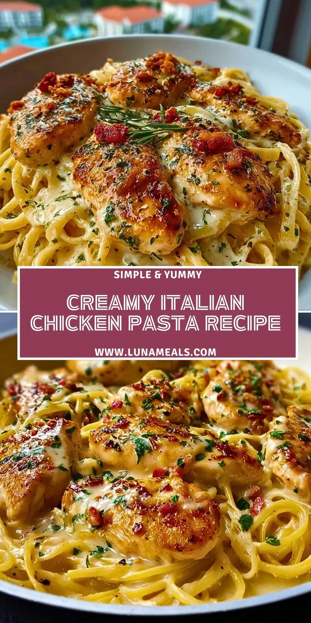 Creamy Italian Chicken Pasta Recipe Pin 1