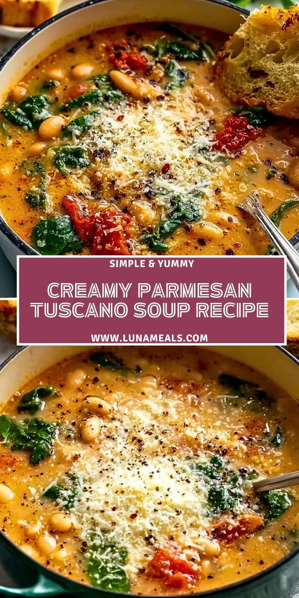 Creamy Parmesan Tuscano Soup Recipe Pin 1