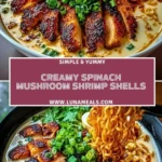 Creamy Spinach Mushroom Shrimp Shells Pin 1
