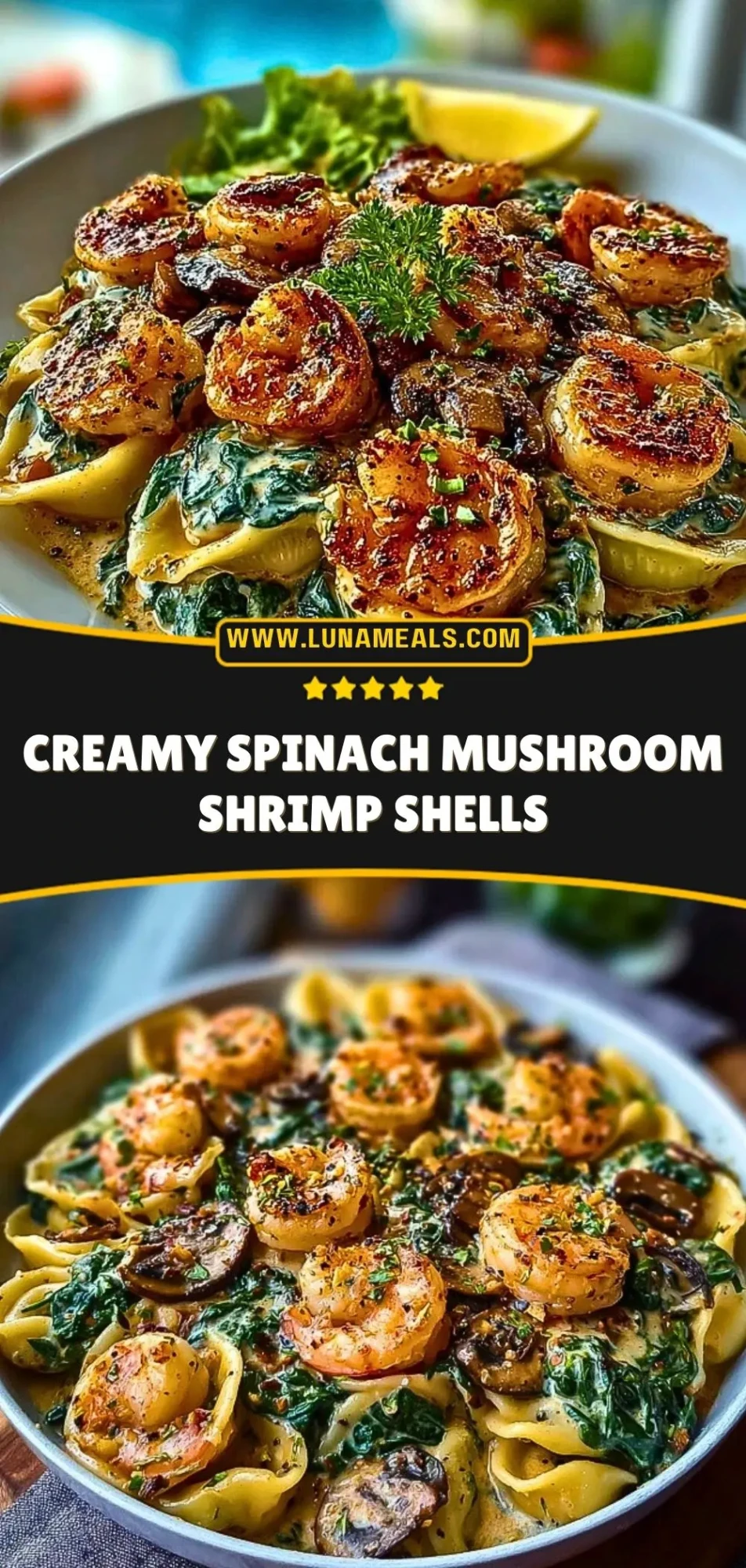 Creamy Spinach Mushroom Shrimp Shells Pin 2