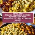 Creamy Velveeta Chicken Rotini Pasta with Mozzarella Garlic Cheese Sauce Pin 1