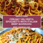 Creamy Velveeta Spaghetti with Italian Beef Marinara Pin 1
