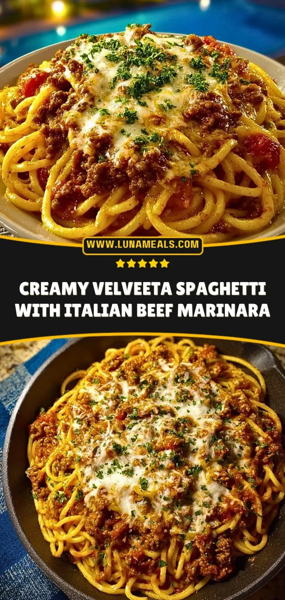 Creamy Velveeta Spaghetti with Italian Beef Marinara Pin 2