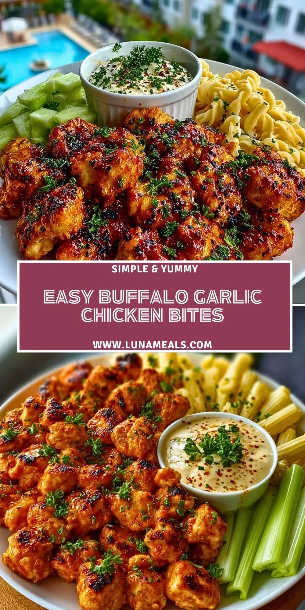 Easy Buffalo Garlic Chicken Bites Pin 1