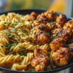Easy Garlic Butter Chicken Bites Recipe with Spicy Cajun Alfredo Twisted Pasta 1