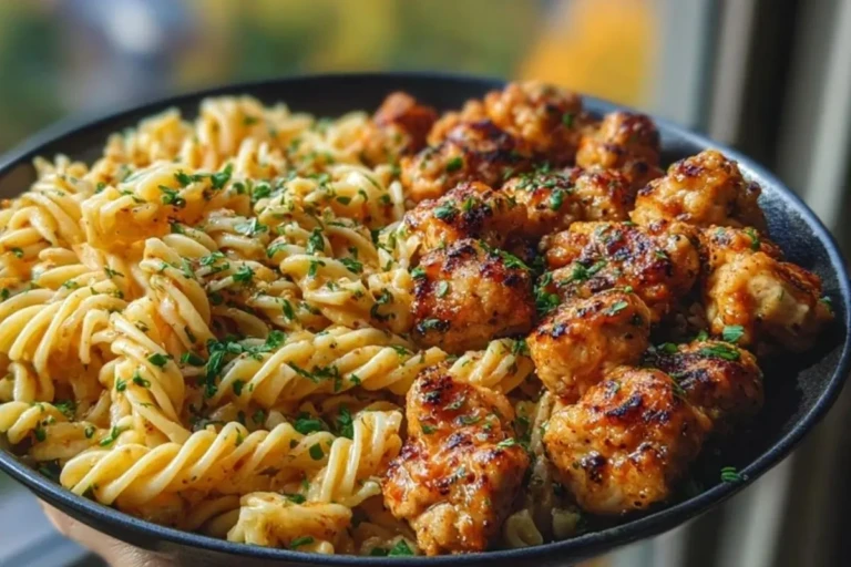 Easy Garlic Butter Chicken Bites Recipe with Spicy Cajun Alfredo Twisted Pasta 1