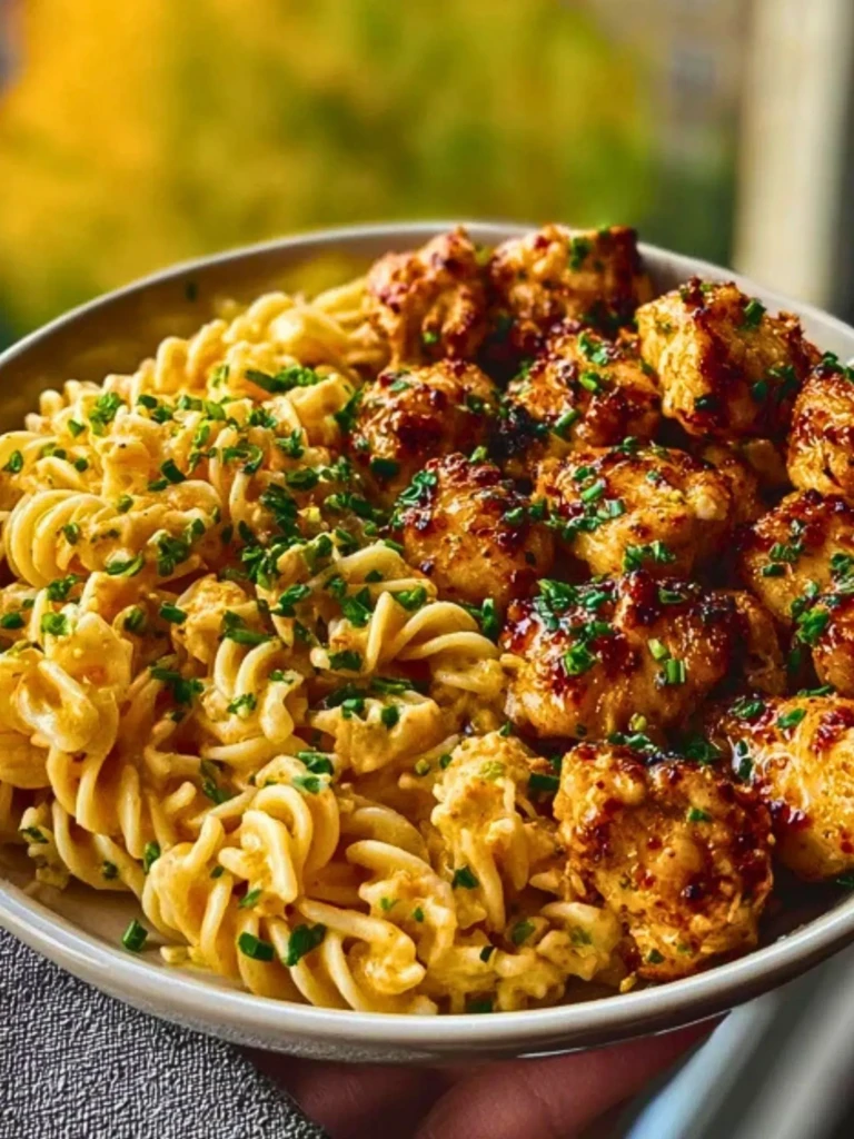 Easy Garlic Butter Chicken Bites Recipe with Spicy Cajun Alfredo Twisted Pasta 2