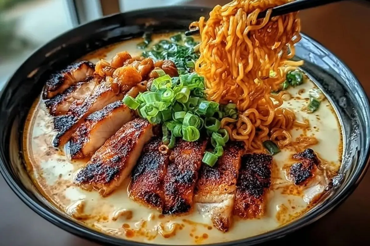 Fiery Chicken Ramen with Creamy Garlic Sauce 1