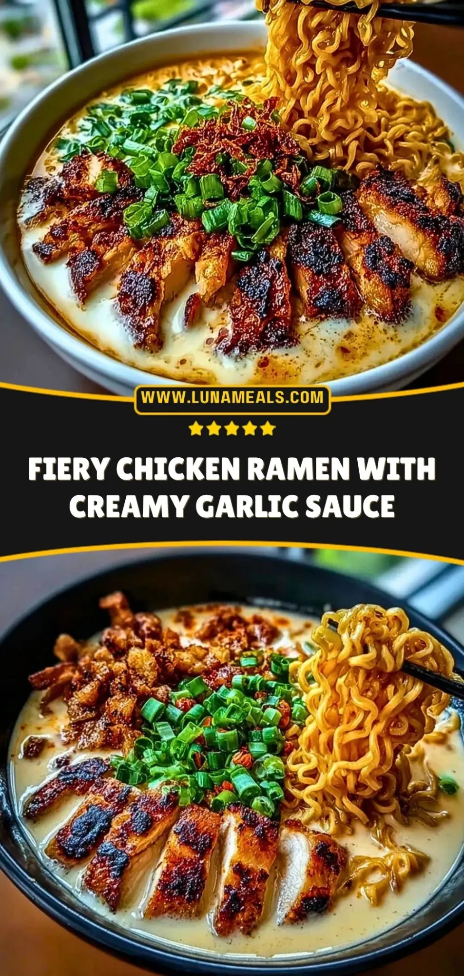 Fiery Chicken Ramen with Creamy Garlic Sauce Pin 2