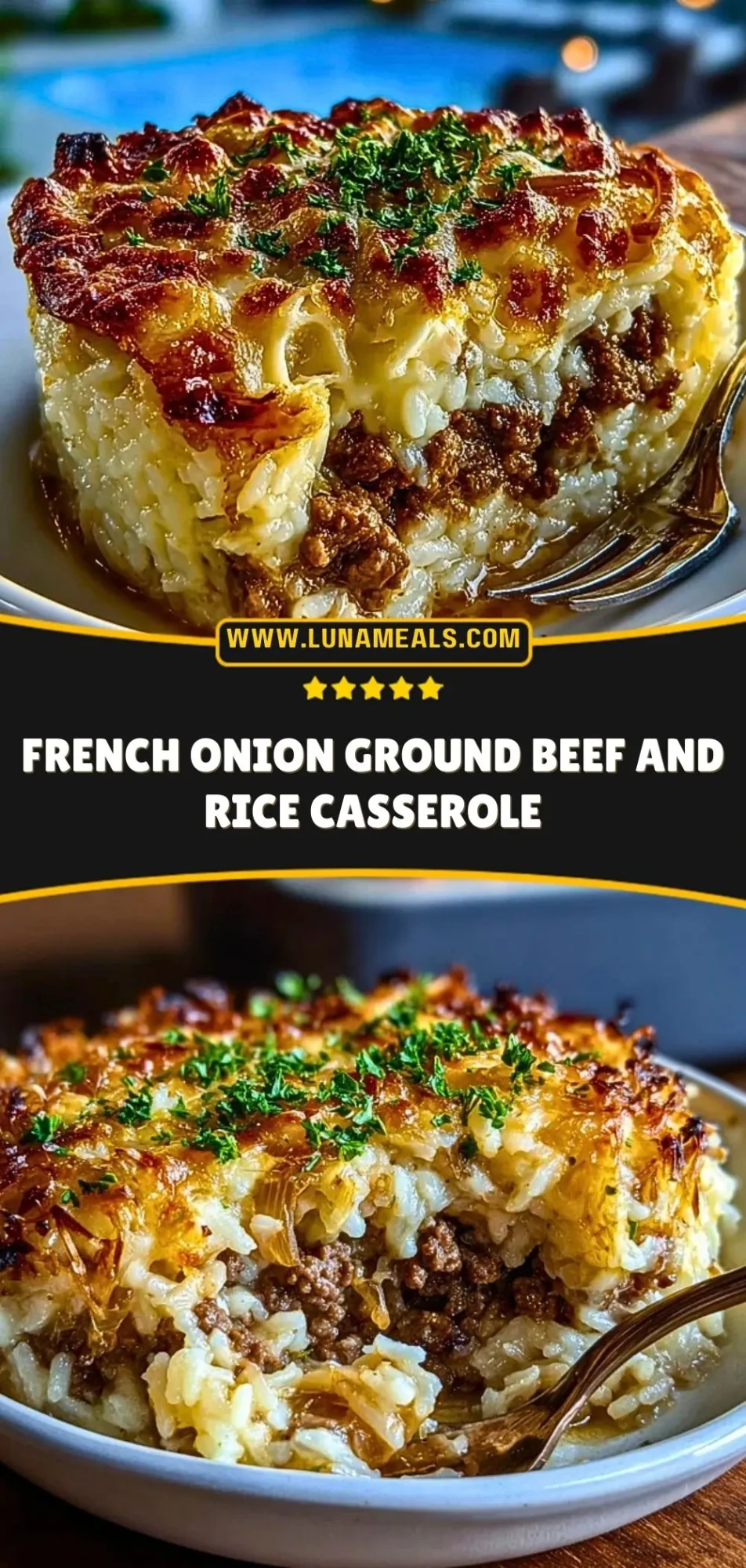 French Onion Ground Beef and Rice Casserole Pin 2