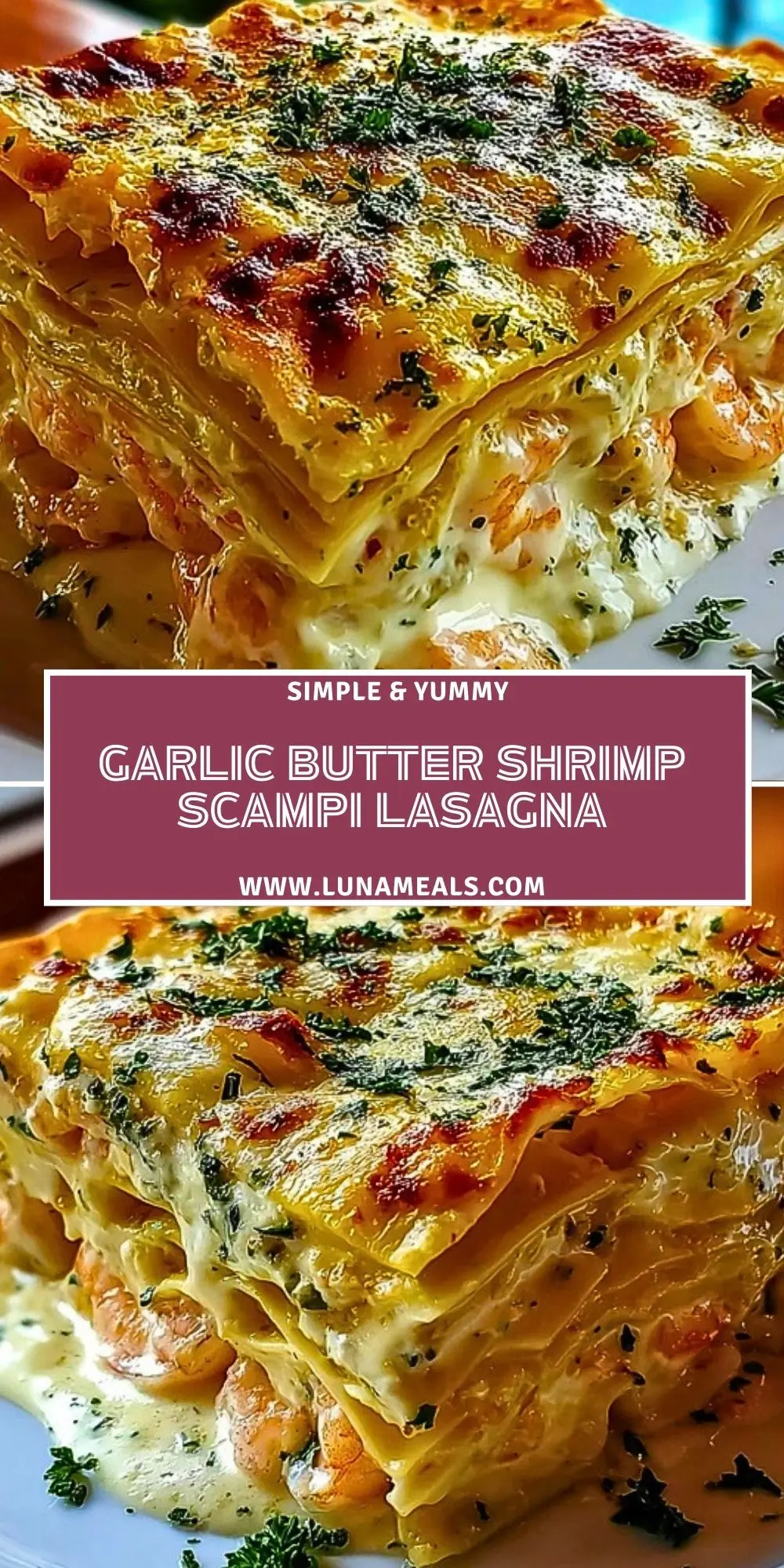 Garlic Butter Shrimp Scampi Lasagna Pin 1