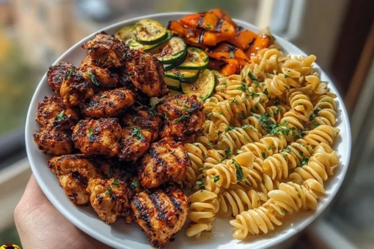 Garlic Chili Oil Chicken Bites & Cajun Alfredo with Charred Zucchini Twists 1