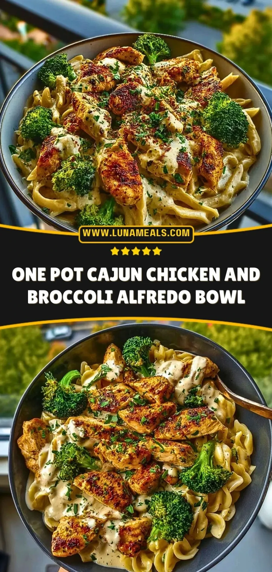 One Pot Cajun Chicken and Broccoli Alfredo Bowl Pin 2