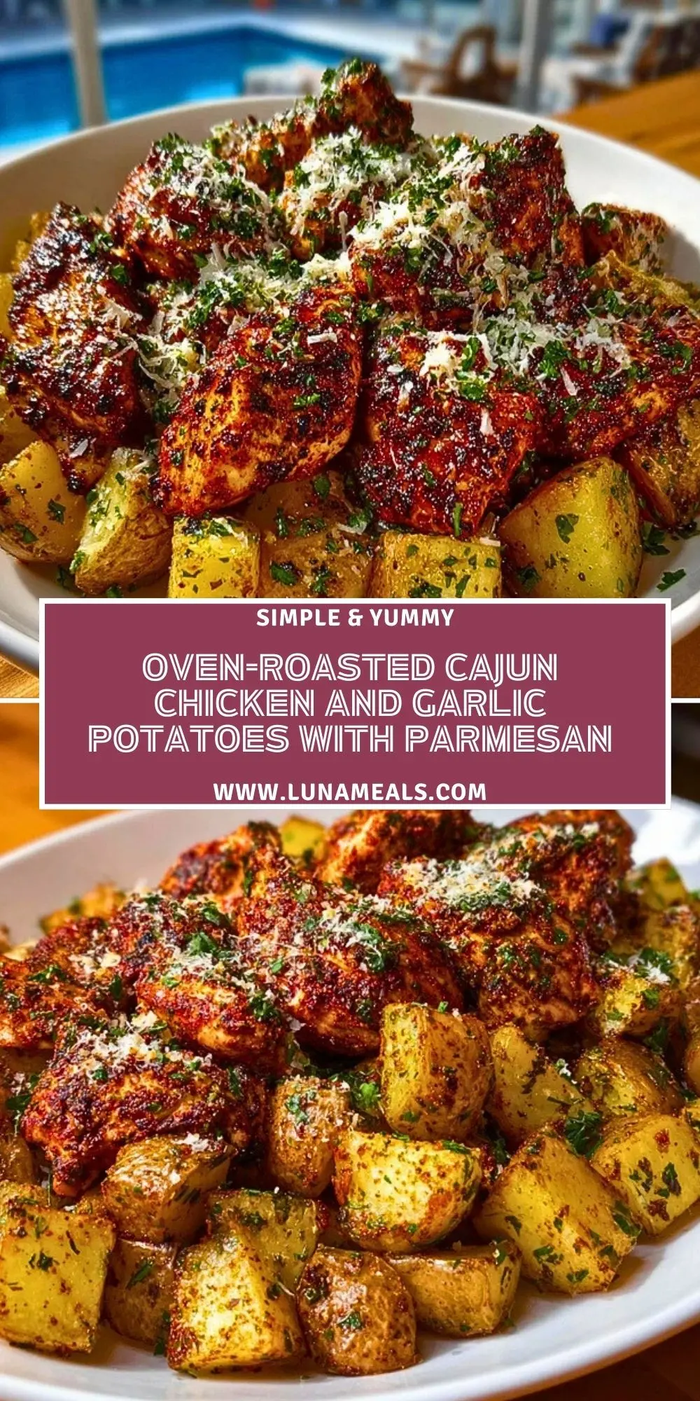 Oven-Roasted Cajun Chicken and Garlic Potatoes with Parmesan Pin 1