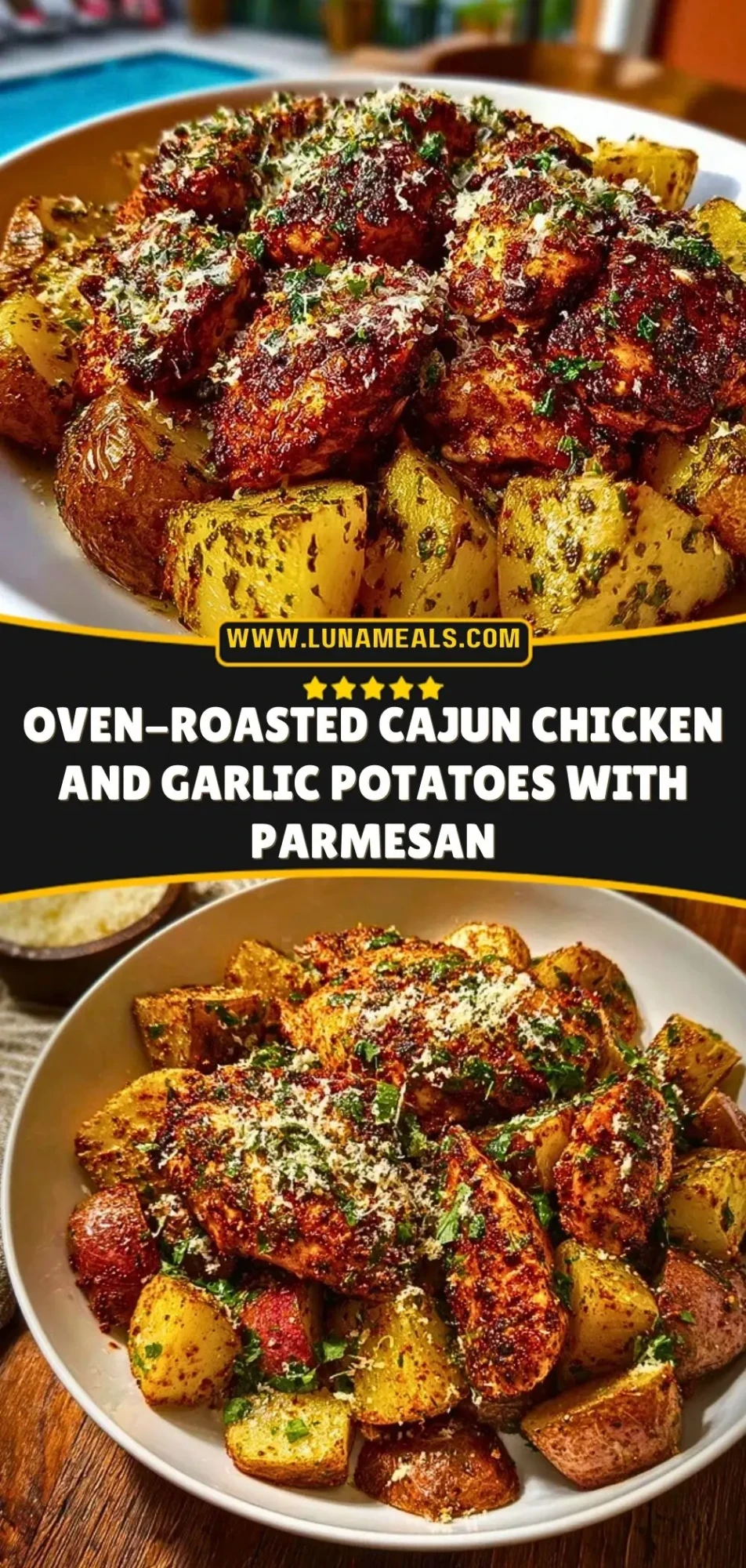 Oven-Roasted Cajun Chicken and Garlic Potatoes with Parmesan Pin 2