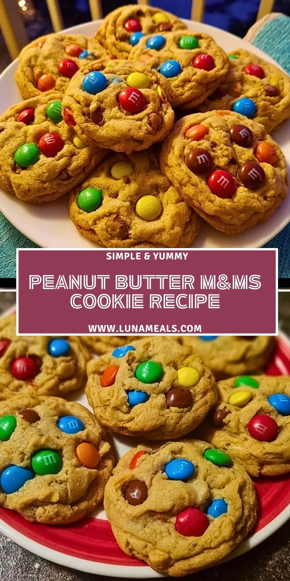 Peanut Butter M&Ms Cookie Recipe Pin 1