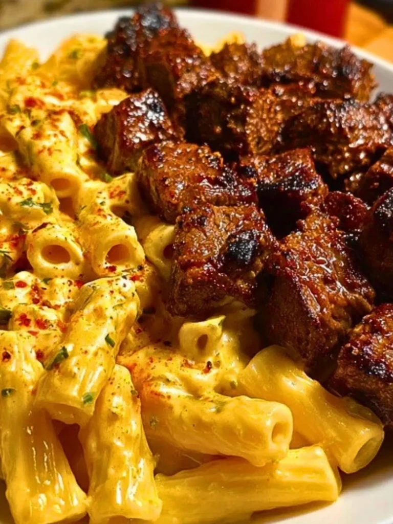 Penne with Creamy Velveeta Four-Cheese and Cajun Beef Bites (1)