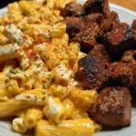 Penne with Creamy Velveeta Four-Cheese and Cajun Beef Bites