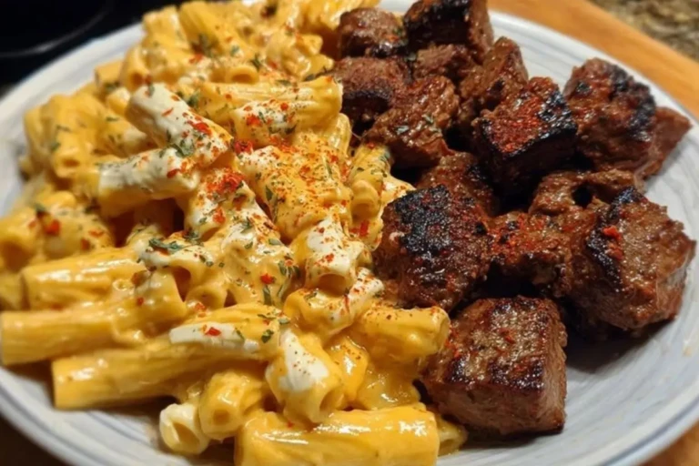 Penne with Creamy Velveeta Four-Cheese and Cajun Beef Bites