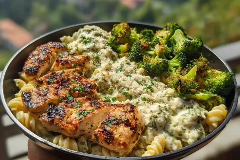 Pesto Chicken Alfredo with Spicy Feta Cream & Parmesan Broccoli Crunch 1