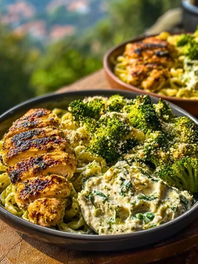 Pesto Chicken Alfredo with Spicy Feta Cream & Parmesan Broccoli Crunch 2
