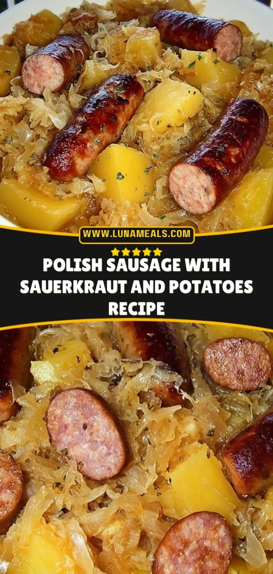 Polish Sausage with Sauerkraut and Potatoes Recipe Pin 2