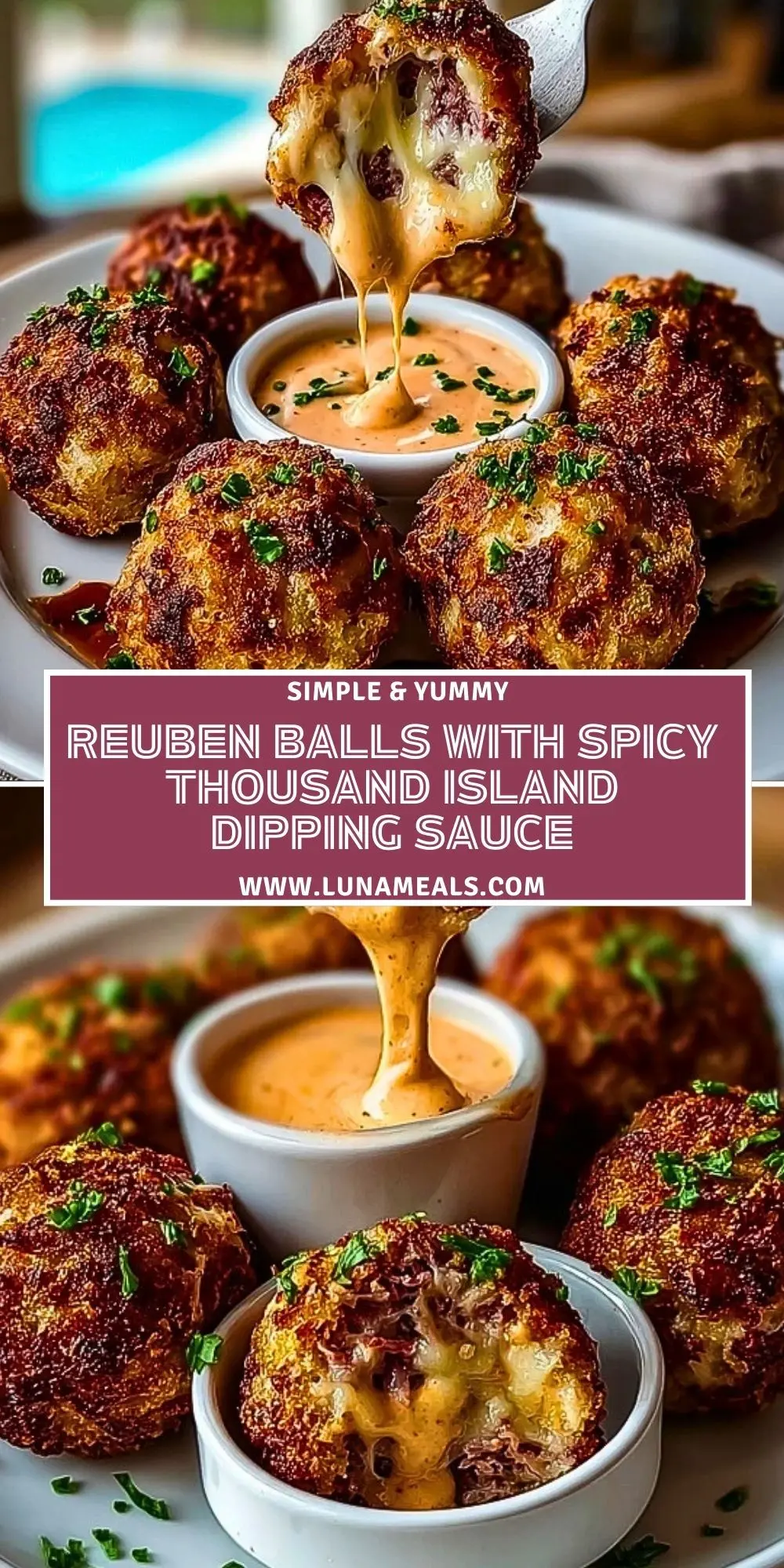 Reuben Balls with Spicy Thousand Island Dipping Sauce Pin 1