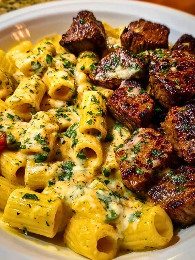 Rigatoni in Garlic Butter Parmesan Cream Sauce with Cajun Steak Tips 2