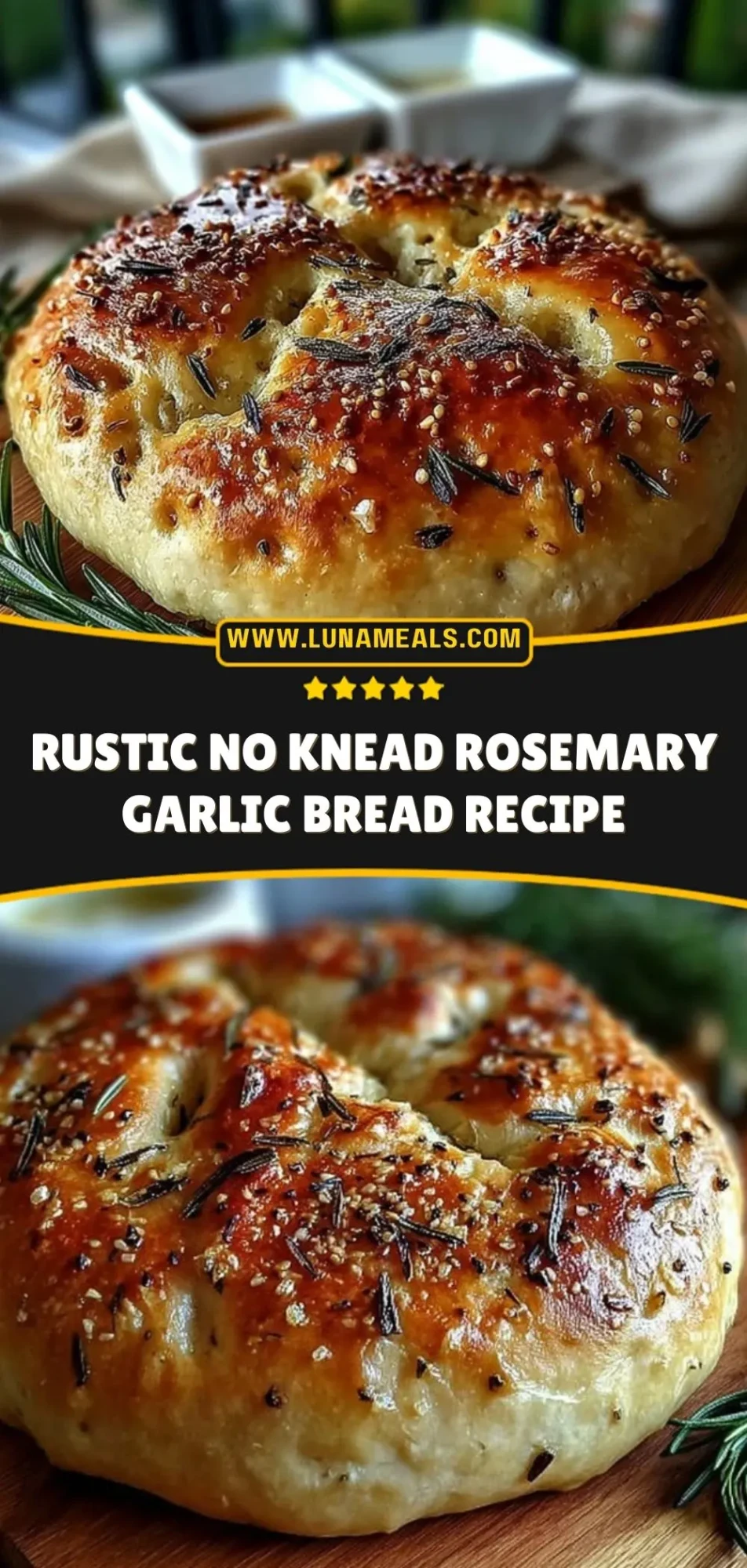 Rustic No Knead Rosemary Garlic Bread Recipe Pin 2