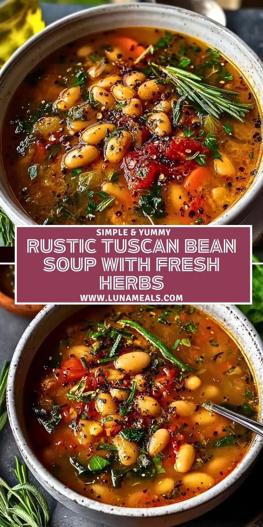 Rustic Tuscan Bean Soup with Fresh Herbs Pin 1