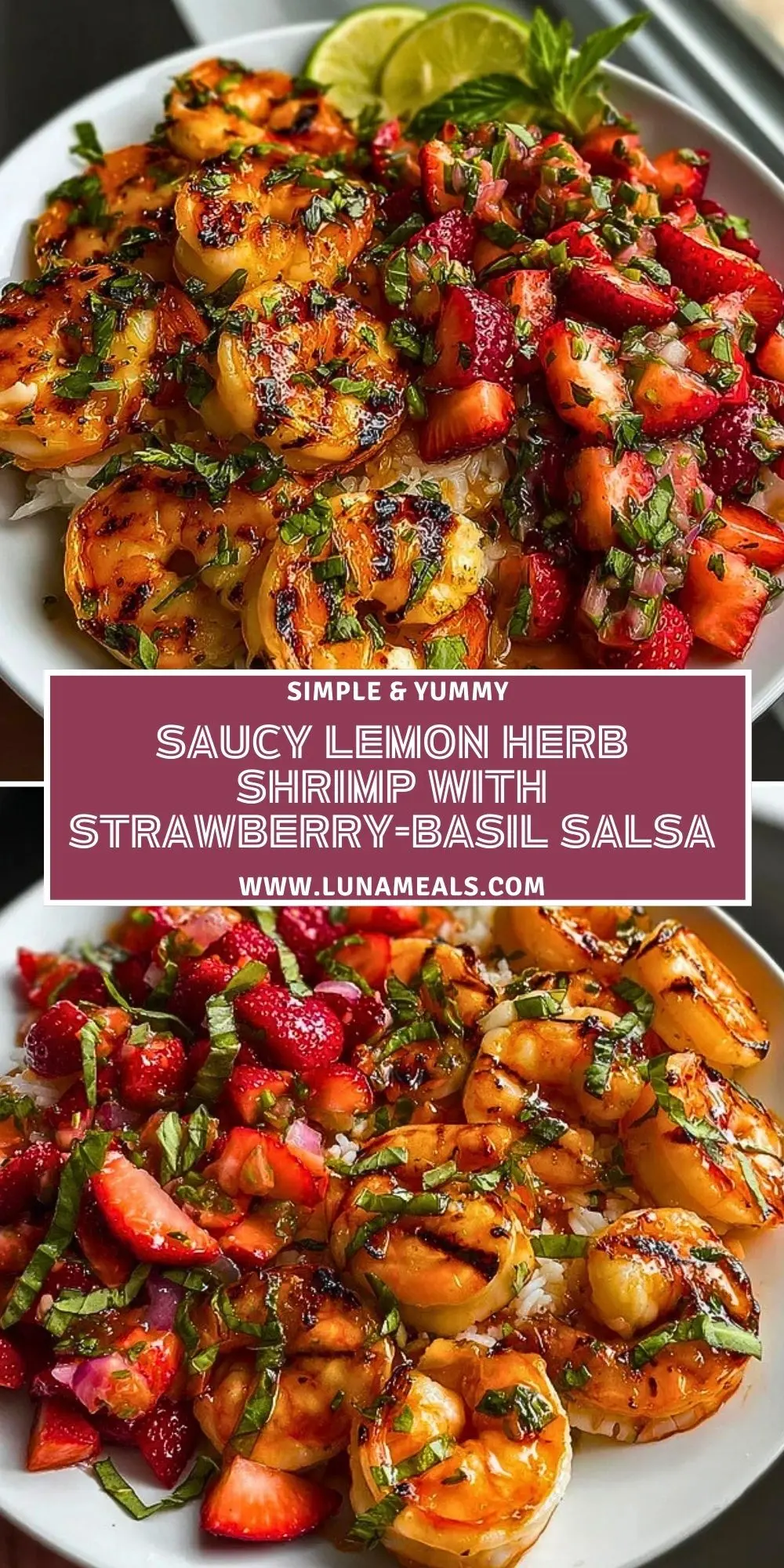 Saucy Lemon Herb Shrimp with Strawberry-Basil Salsa Pin 1