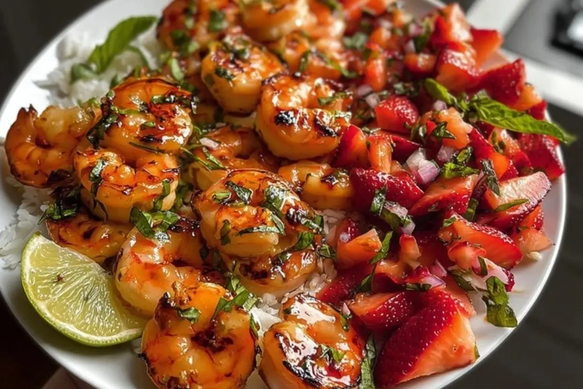 Saucy Lemon Herb Shrimp with Strawberry-Basil Salsa