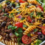 Seasoned Ground Beef Taco Pasta Salad Bowl 1