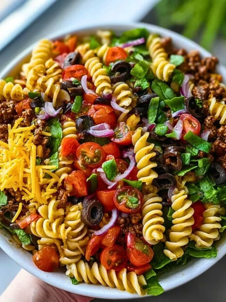 Seasoned Ground Beef Taco Pasta Salad Bowl 2