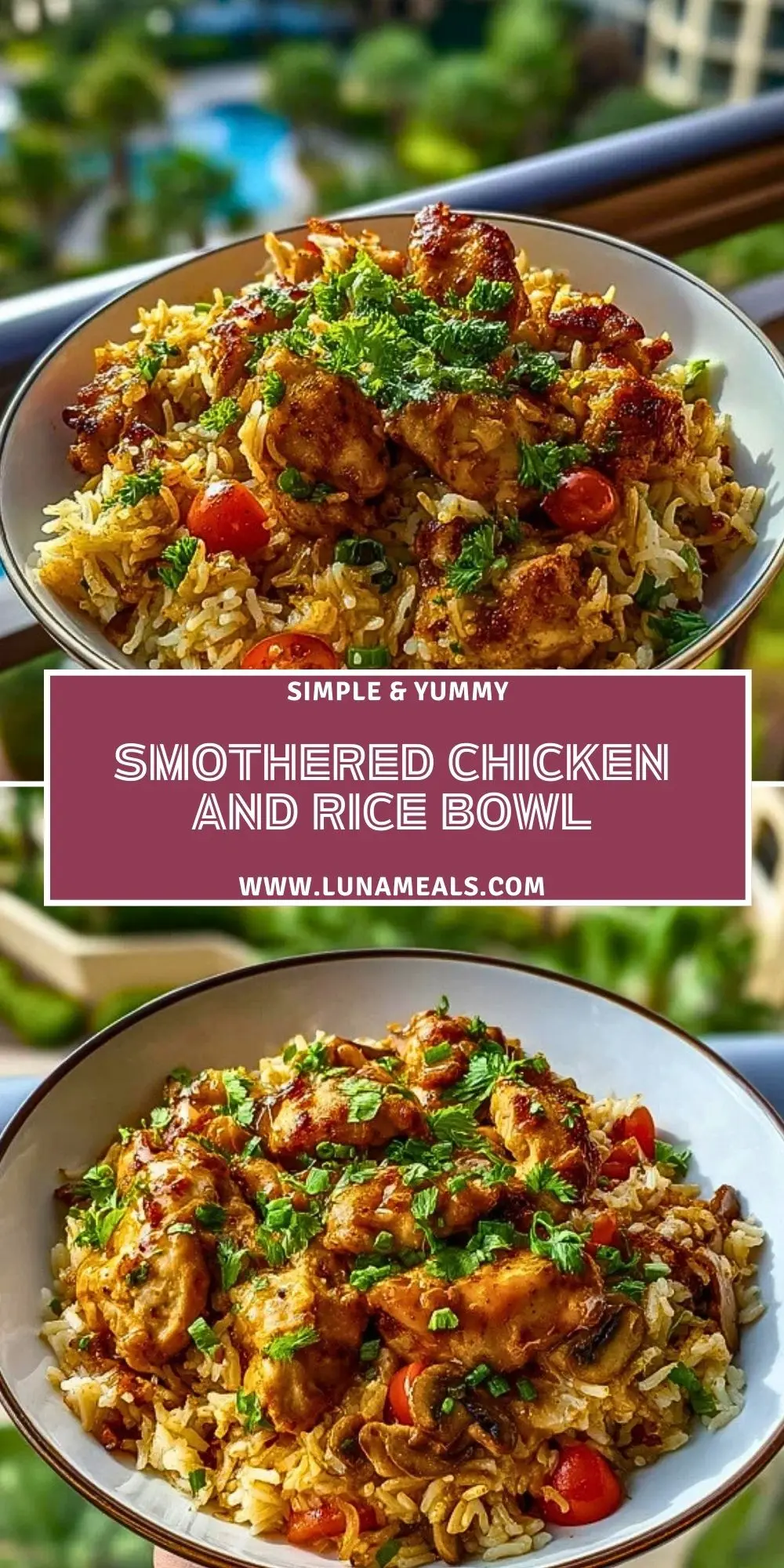 Smothered Chicken and Rice Bowl Pin 1