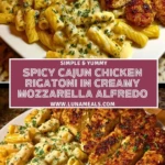 Spicy Cajun Chicken Rigatoni in Creamy Mozzarella Alfredo Pin 1