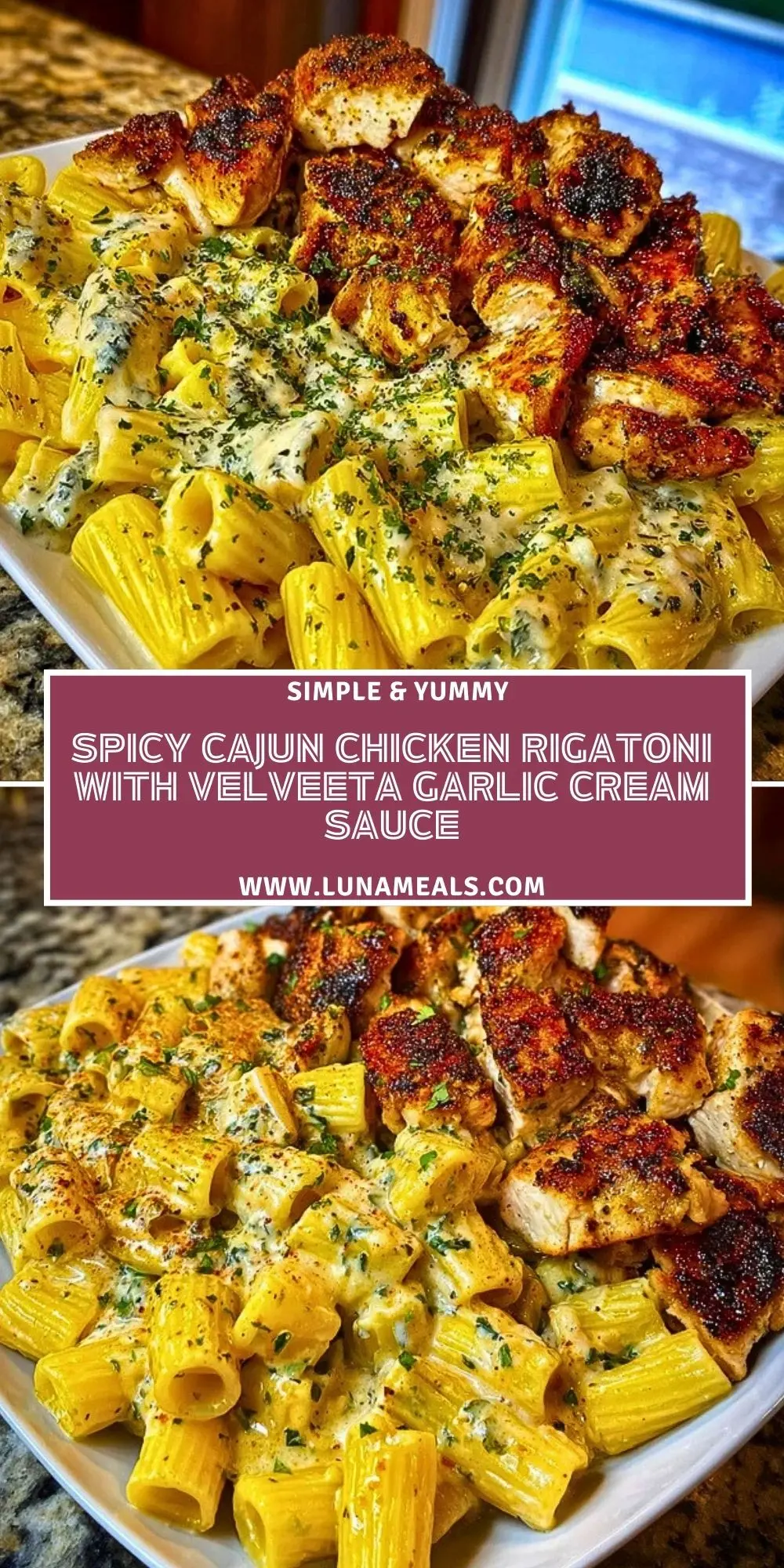Spicy Cajun Chicken Rigatoni with Velveeta Garlic Cream Sauce Pin 1