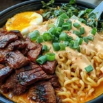 Spicy Korean Ramen with Grilled Beef & Creamy Sauce 1