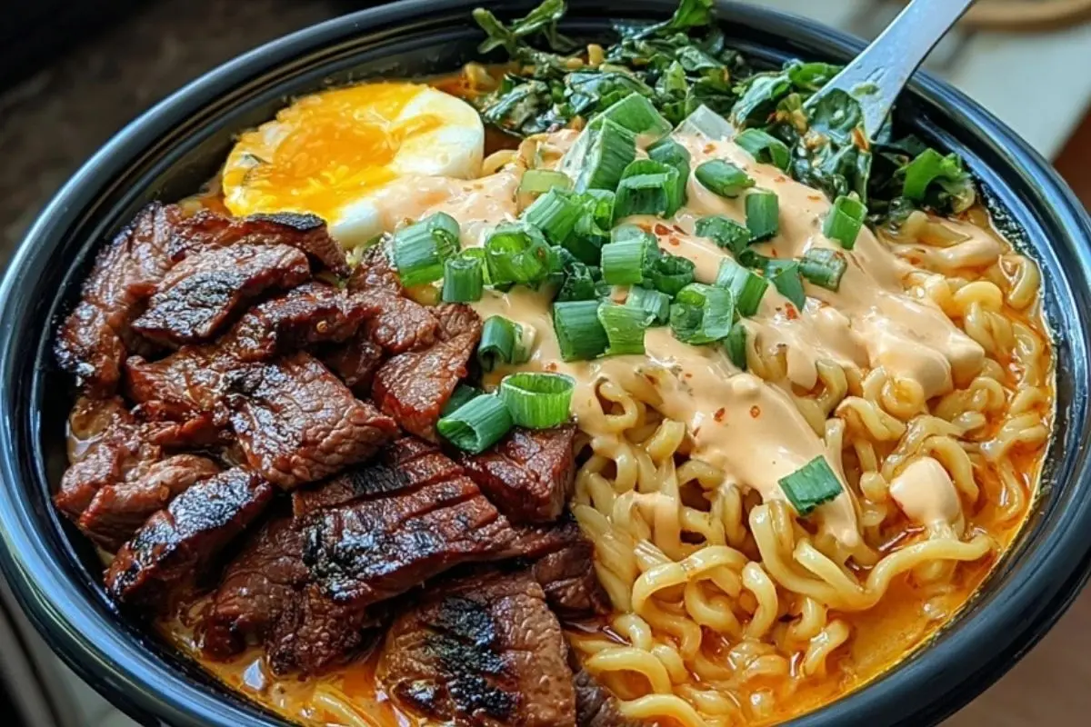 Spicy Korean Ramen with Grilled Beef & Creamy Sauce 1