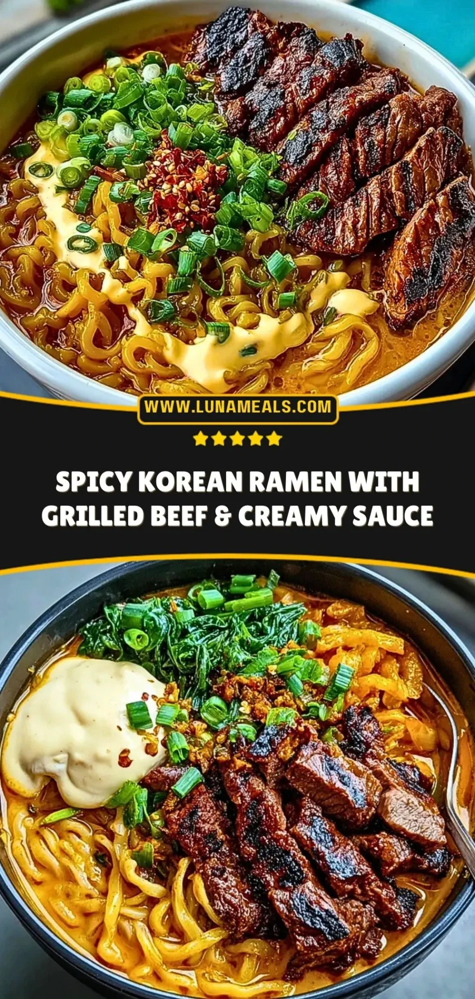 Spicy Korean Ramen with Grilled Beef & Creamy Sauce Pin 2