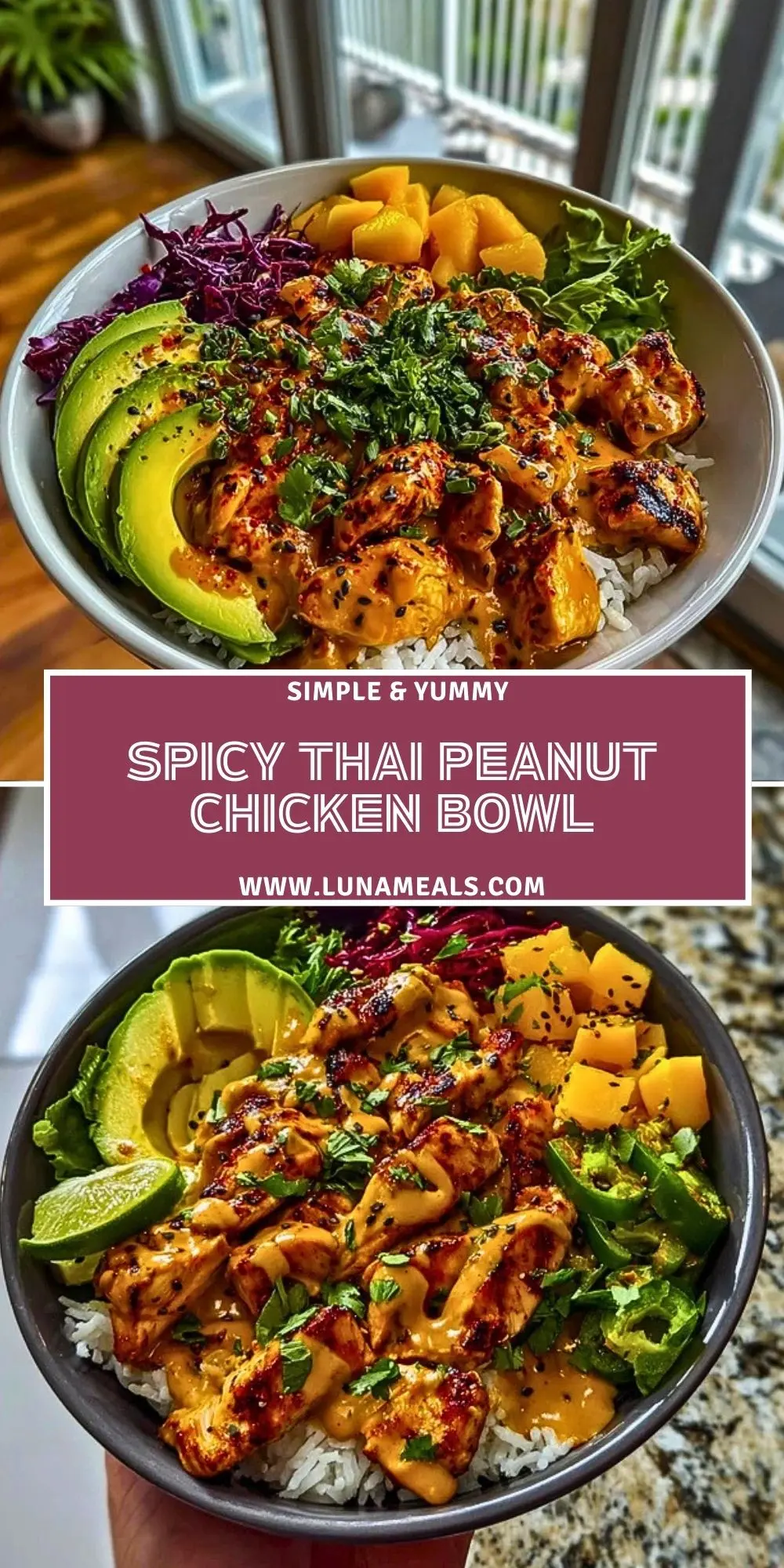 Spicy Thai Peanut Chicken Bowl Pin 1