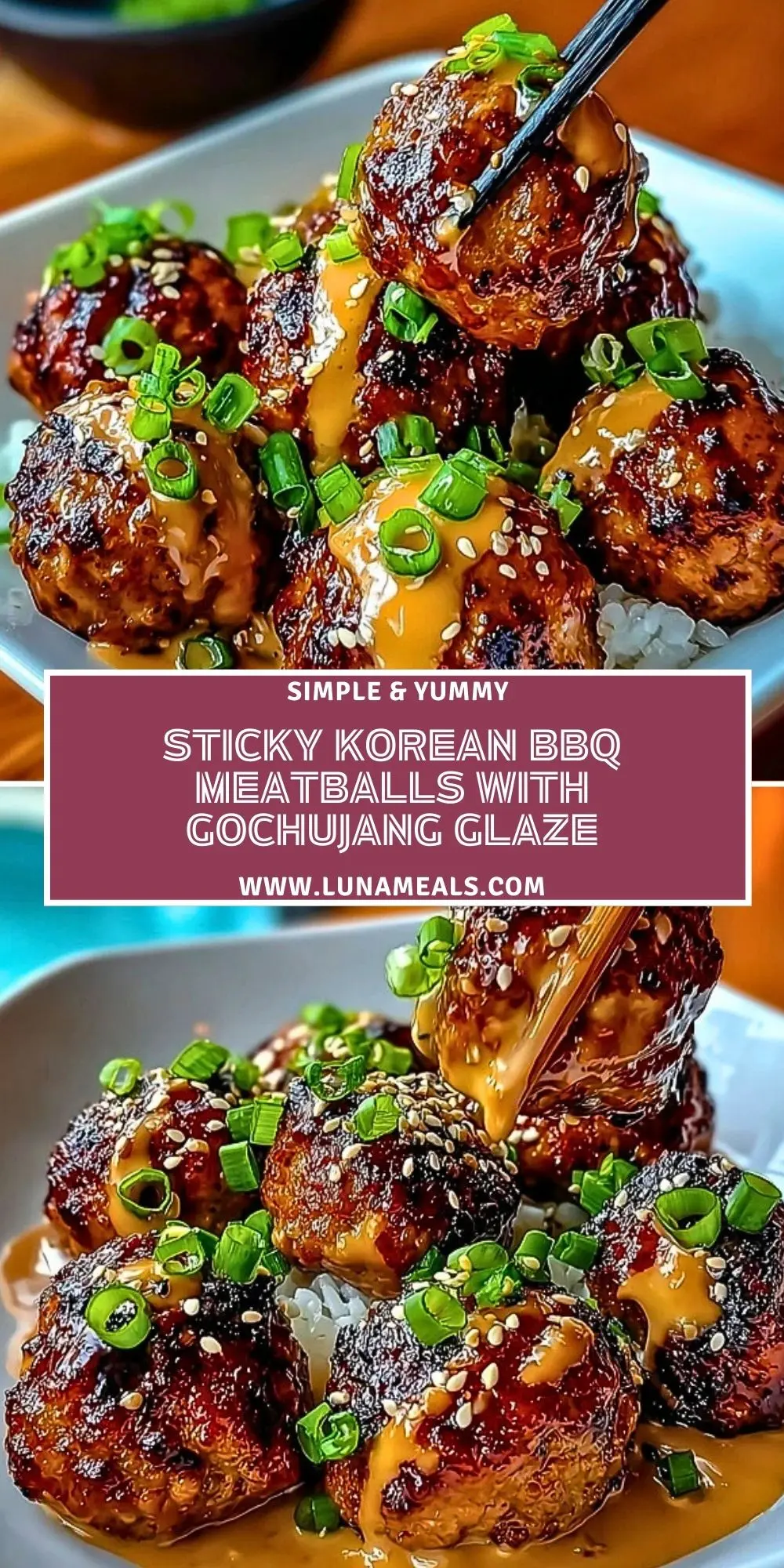 Sticky Korean BBQ Meatballs with Gochujang Glaze Pin 1