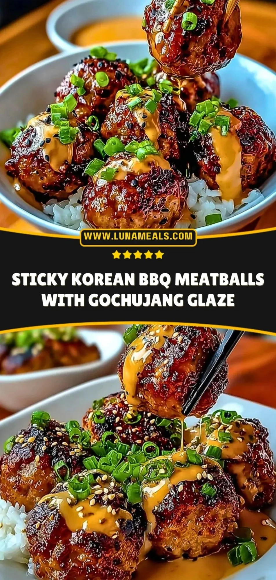Sticky Korean BBQ Meatballs with Gochujang Glaze Pin 2
