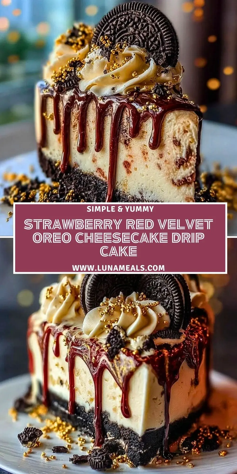 Strawberry Red Velvet Oreo Cheesecake Drip Cake Pin 1