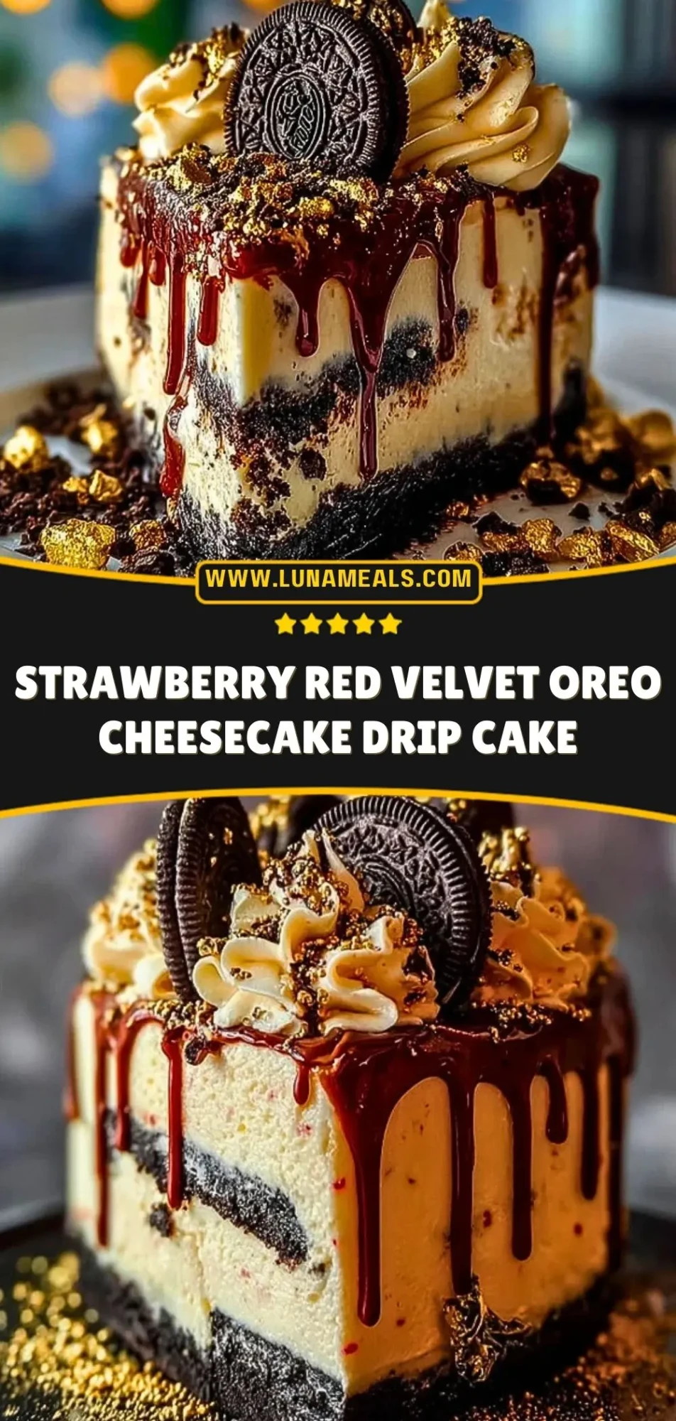 Strawberry Red Velvet Oreo Cheesecake Drip Cake Pin 2